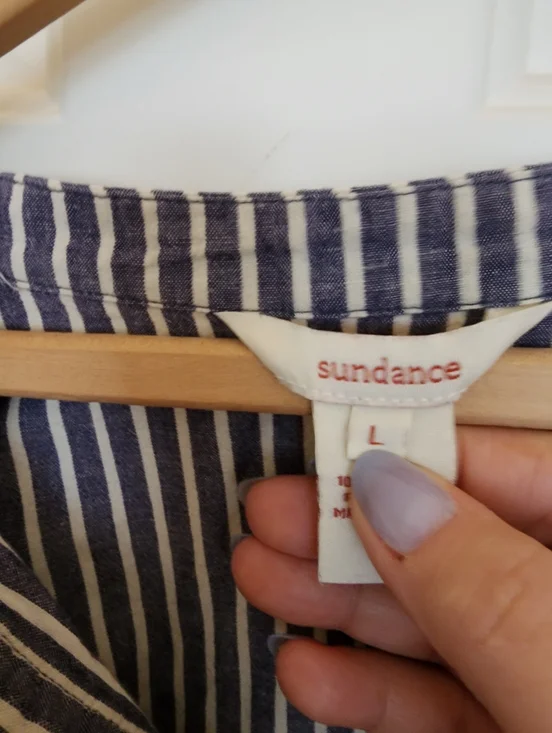 Sundance Dylan Button Down Shirt Blue Striped Cotton Coastal Beachy Size L - Picture 7 of 9